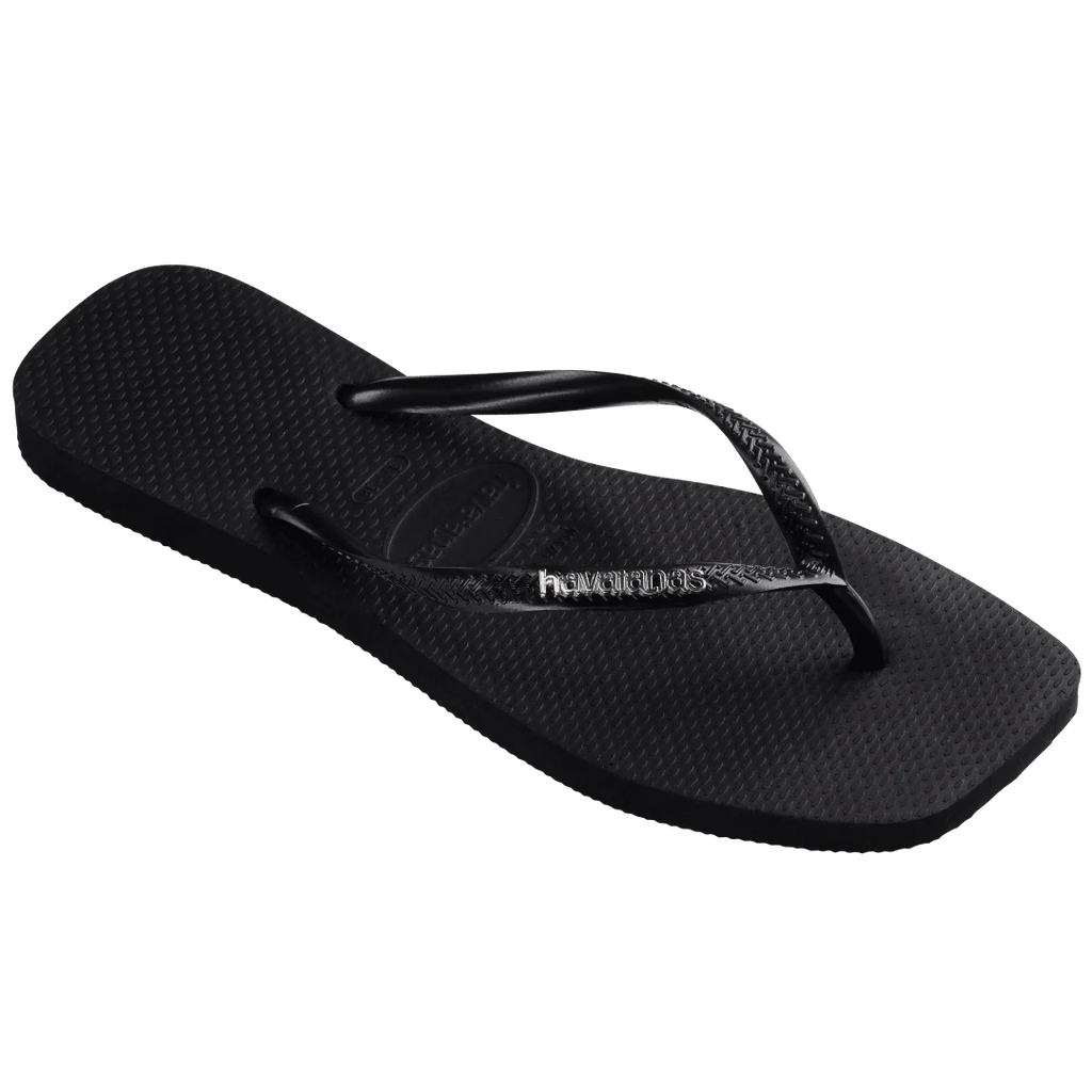 Women's Slim Square Logo Metallic Flip Flops