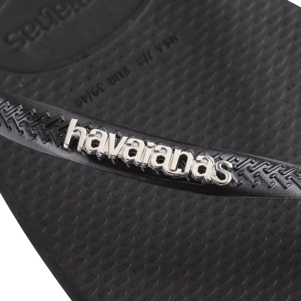Women's Slim Square Logo Metallic Flip Flops