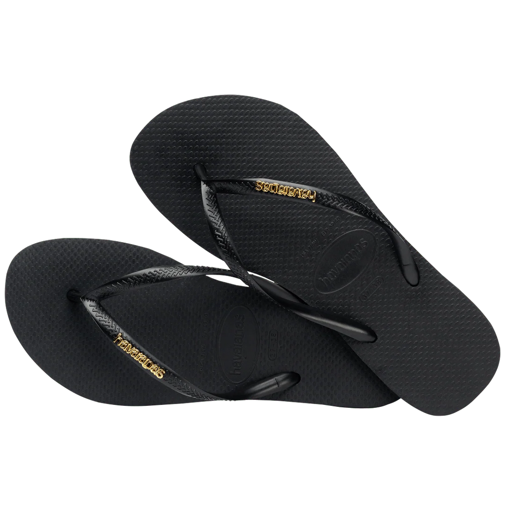 Women's Slim Logo Metallic Flip Flops