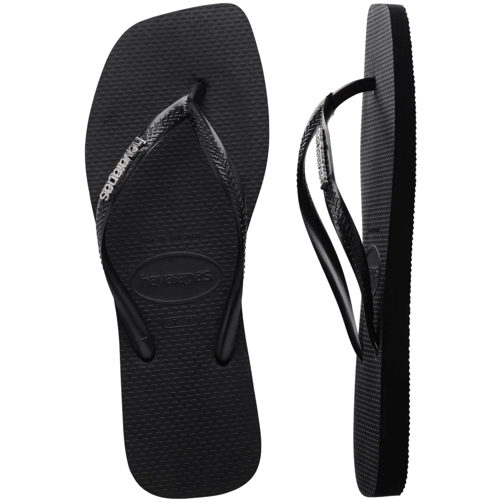 Women's Slim Square Logo Metallic Flip Flops