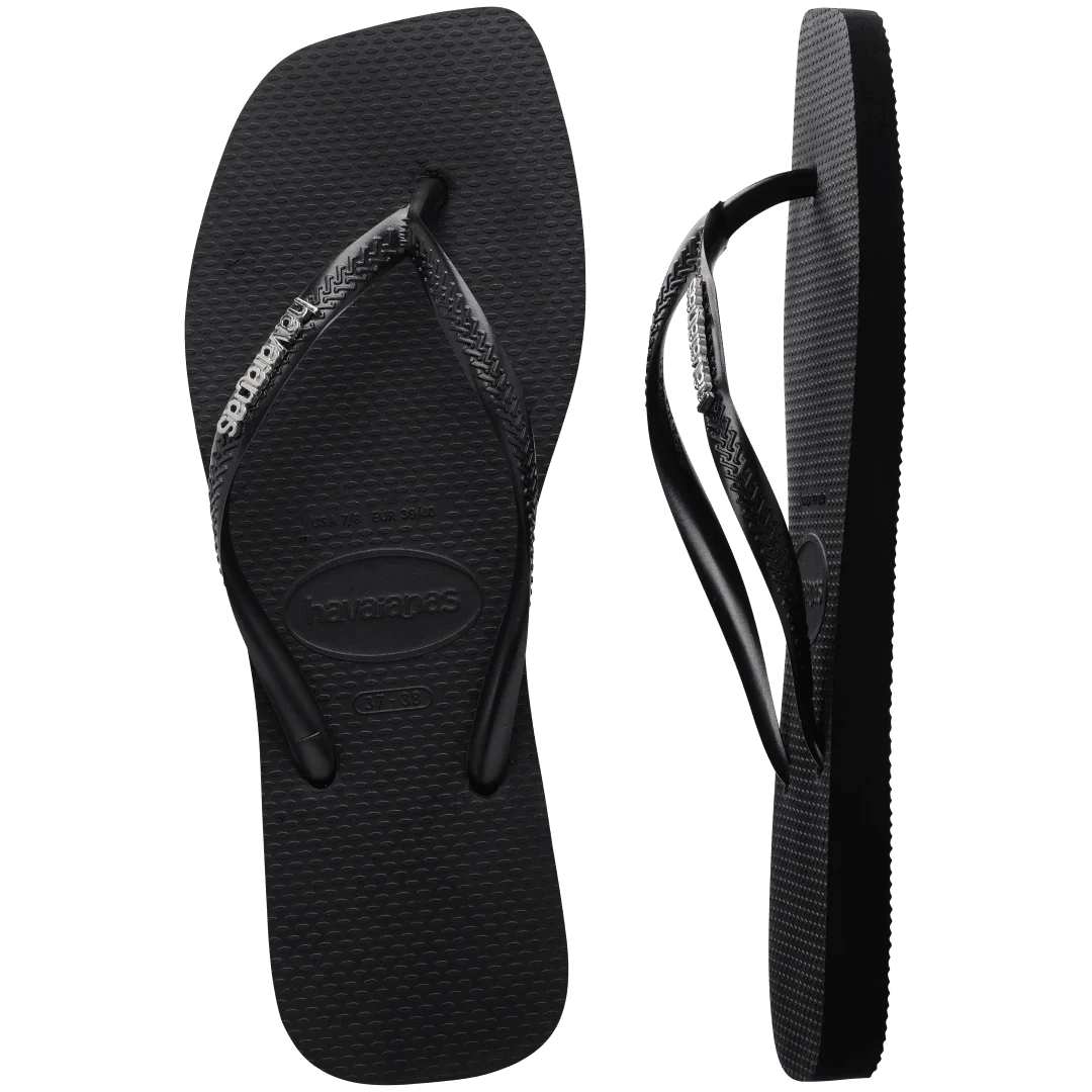 Women's Slim Square Logo Metallic Flip Flops