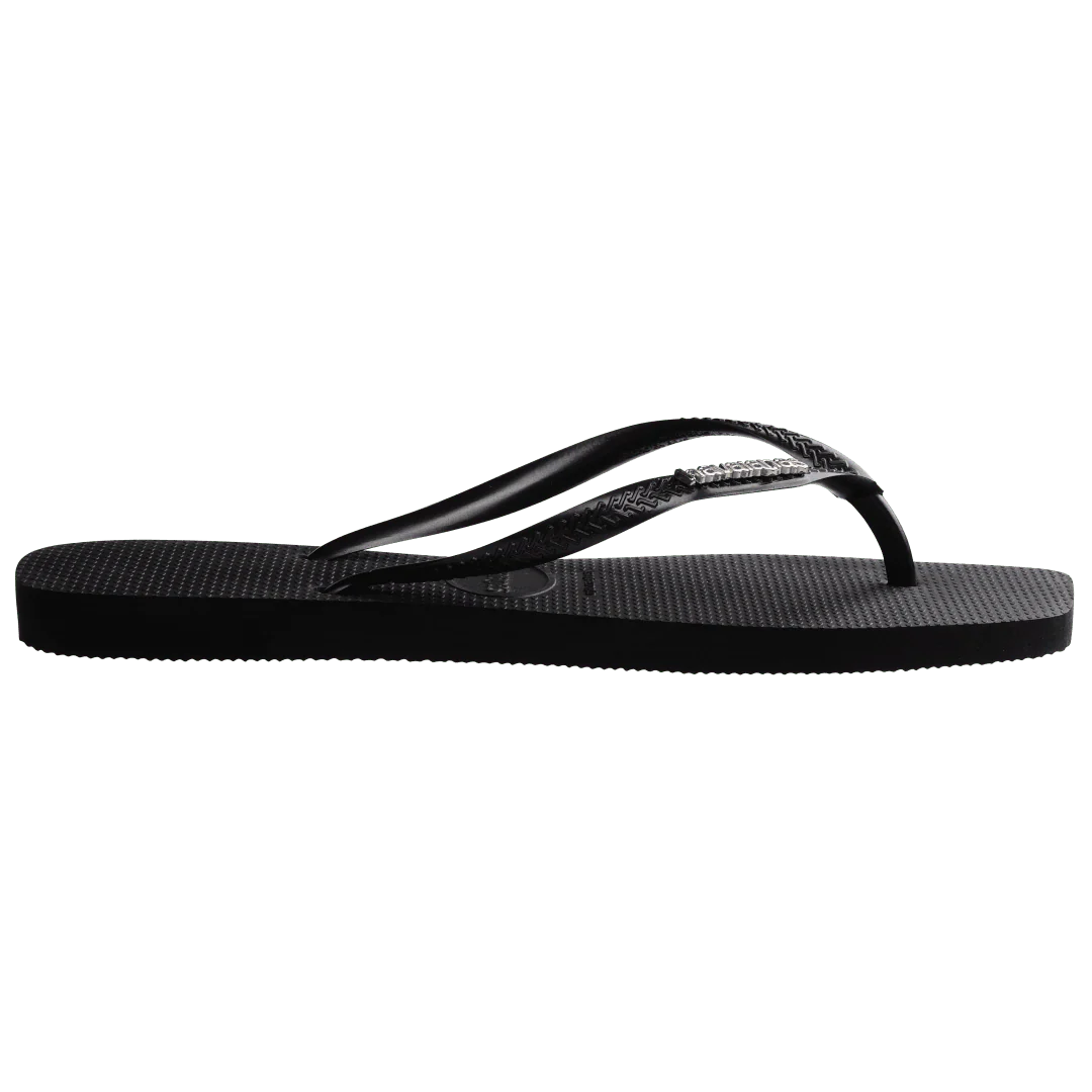 Women's Slim Square Logo Metallic Flip Flops