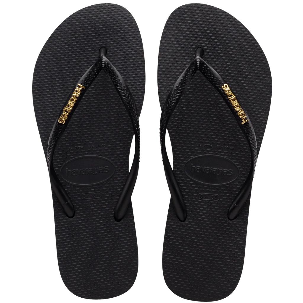 Women's Slim Logo Metallic Flip Flops