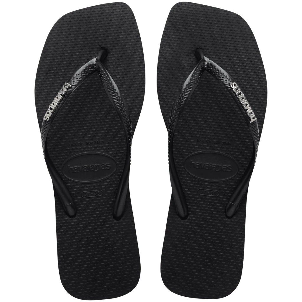 Women's Slim Square Logo Metallic Flip Flops