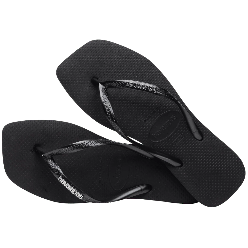 Women's Slim Square Logo Metallic Flip Flops