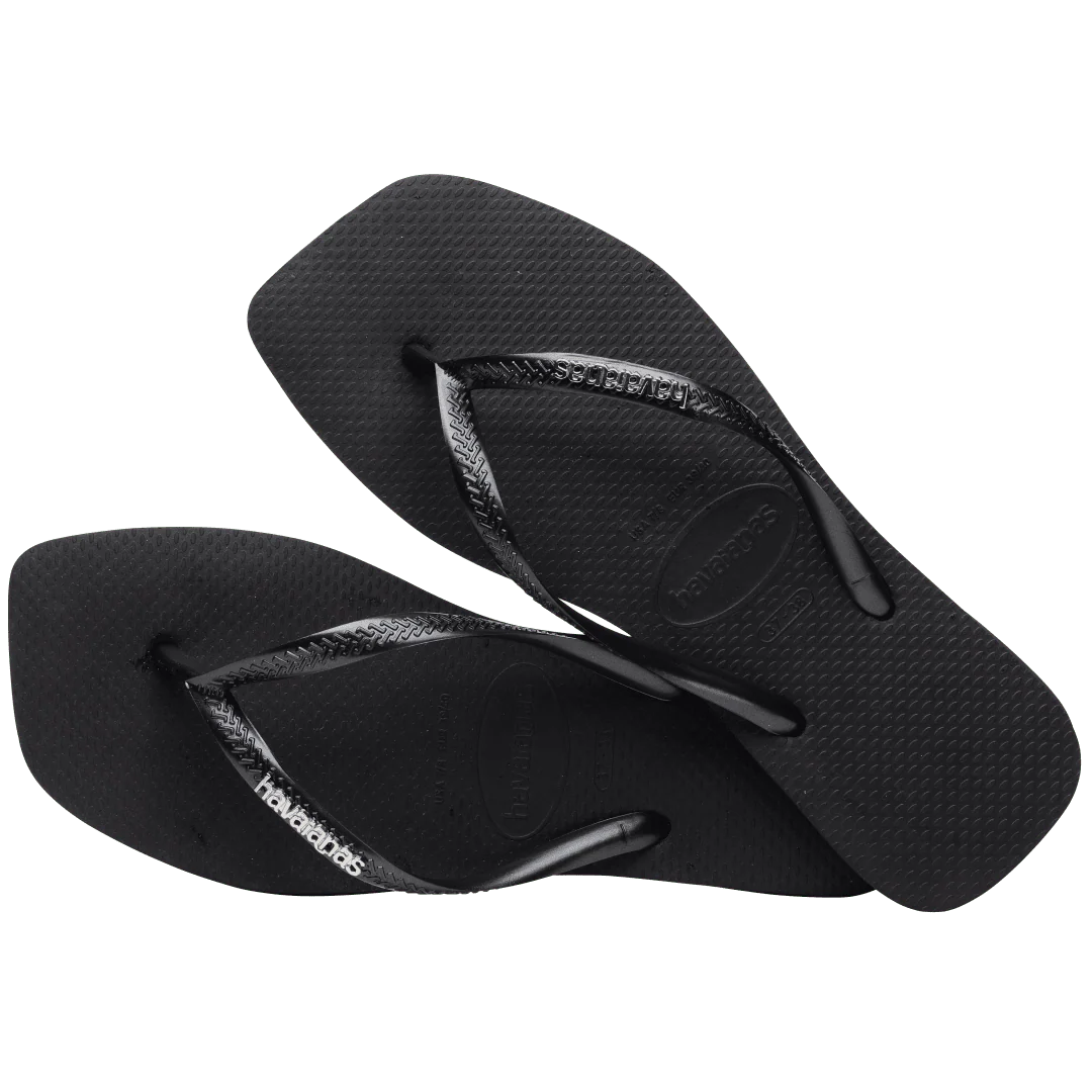Women's Slim Square Logo Metallic Flip Flops